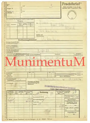 Frachtbrief Lager BAD MERGENTHEIM Dt. Amerikan. Petroleum-Gesellschaft 1951