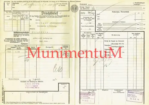 Frachtbrief Glaserei + Sägewerk E. Otto WEIKERSHEIM 1937 nach KIRCHHEIM