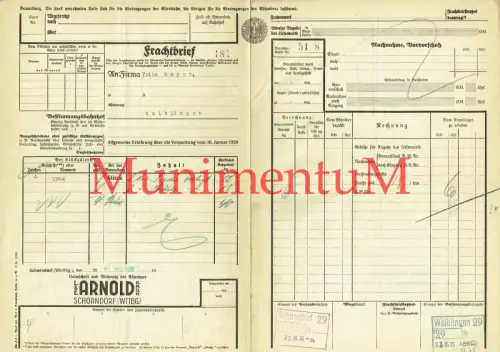 Frachtbrief L. & C. Arnold GmbH SCHORNDORF n. Firma Mayer WAIBLINGEN 1935 DRG