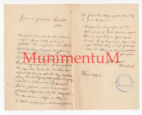 Hafenmeister WAREN i.M. / MÜRITZ - Schreiben Juli 1918 an Gebr. Strubelt GIELOW