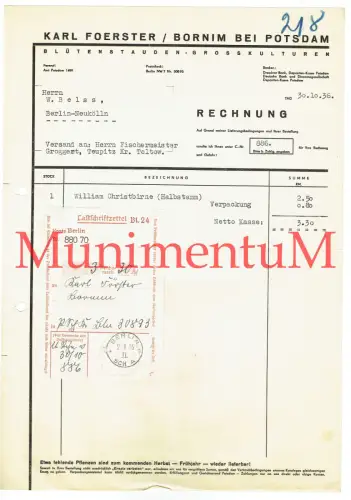 K. Foerster BORNIM bei POSTDAM - Rechnung 1936 - Groggert TEUPITZ - Lastschrift