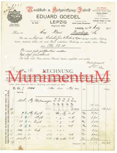 Maaßstab- & Holzwerkzeug-Fabrik Eduard Goedel LEIPZIG - Rechnung Reklame 1905
