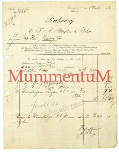 Richter & Sohn DRESDEN - Rechnung Reklame Werbung Offerte Briefbogen 1902