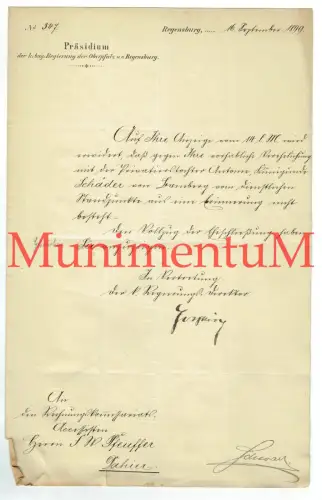 Präsidium kgl. bay. Regierung Oberpfalz REGENSBURG, Erlaubnis Eheschließung 1899