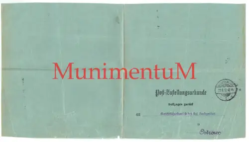 Post-Zustellungsurkunde kgl. Landgericht OSTROWO GELSENKIRCHEN 1912 Dr von Hagen