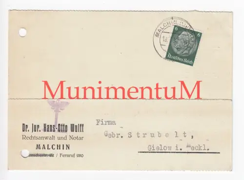 Rechtsanwalt & Notar Dr jur Wullf MALCHIN Räumung Gloede Sägewerk Strubelt 1939
