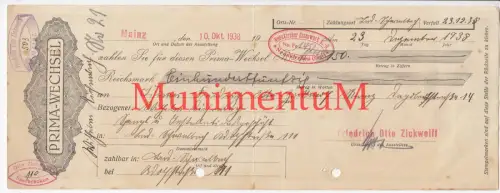 Prima-Wechsel 1938 BAD SCHWALBACH | NEUNKIRCHEN Eisenwerk Zickwolff MAINZ