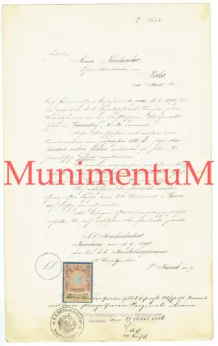 Urkunde Beförderung BÖHMEN Warnsdorf 1906 KuK Österreich-Ungarn Unterlehrerin