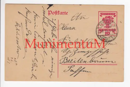THALE (Harz) - Postkarte 1919 an Spitzengeschäft Friedrich Günther BREITENBRUNN