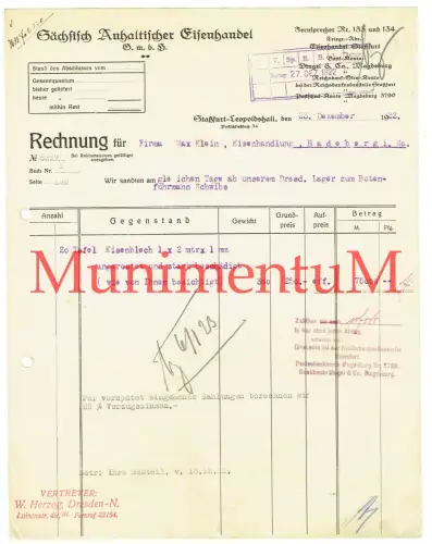 Sächs.-Anh. Eisenhandel STRAßFURT- LEOPOLDSHALL STRASSFURT - Rechnung 1922