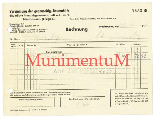 Vereinigung d. gegenseitg. Bauernhilfe NEUHAUSEN CÄMMERSWALDE Erzgebirge 1954