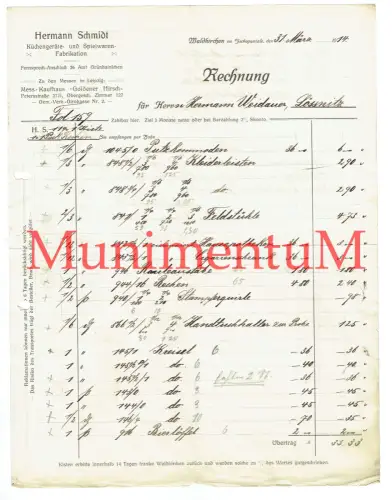 Spielwaren-Fabrikation Hermann Schmidt WALDKIRCHEN ZSCHOPAUTAL - Rechnung 1914