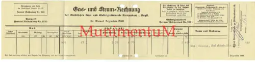 Gas- & Stromrechnung Gaswerk REICHENBACH im Vogtland 1940 an Emil Möckel