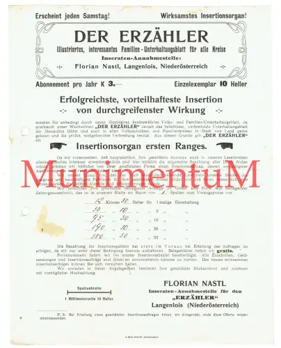 Werbeblatt für Zeitung Der Erzähler LANGENLOIS Niederösterreich Florian Nastl
