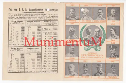 Offerte Bankhaus Adolf Gaedicke & Co. WIEN k. k. Klassenlotterie , Heerführer