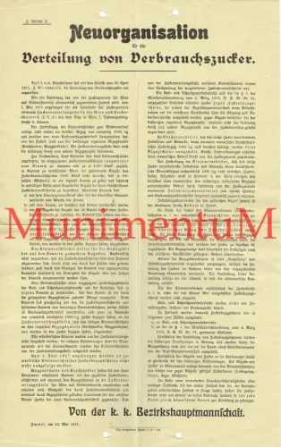 Anschlag Neuorganisation Verteilung Verbrauchszucker ZWETTL 1917 , 1. Weltkrieg