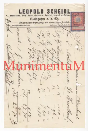 Manufaktur Galanterie Leopold Scheidl WAIDHOFEN a.d. THAYA - Rechnung 1911