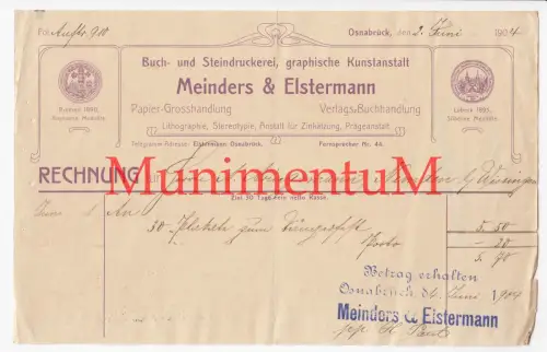 Buch- & Steindruckerei Meinders & Elstermann OSNABRÜCK - Rechnung 1904 prämiert
