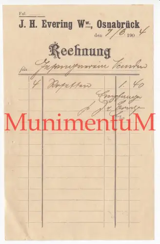 J. H. Evering Witwe OSNACHBRÜCK - Rechnung 1904 Gesangverein NEMDEN