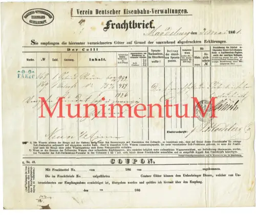 Frachtbrief 1861 MAGDEBURG PENIG Station ALTENBURG Wittenbergesche Eisenbahn Ges