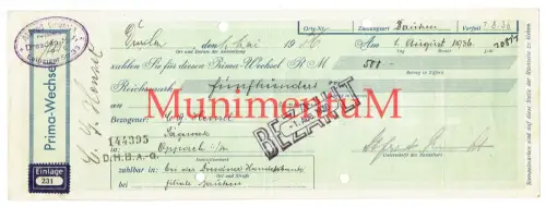 Prima-Wechsel Quittung 1936 DRESDEN Sägewerke OPPACH Dresdner Handelsbank