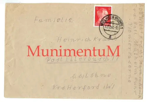 Ers.-Bataillon Pioniere MÜLHEIM RUHR leere Feldpost 1943 Kracht ELLERBUSCH LÖHNE