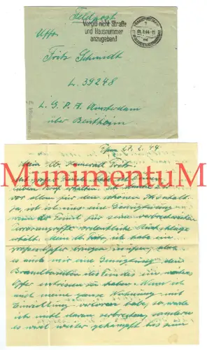 Feldpostbrief 1944 Fliegerhorst-Kommandantur A 205/VI ? o. Flieger-Ausb.Rgt.24 ?
