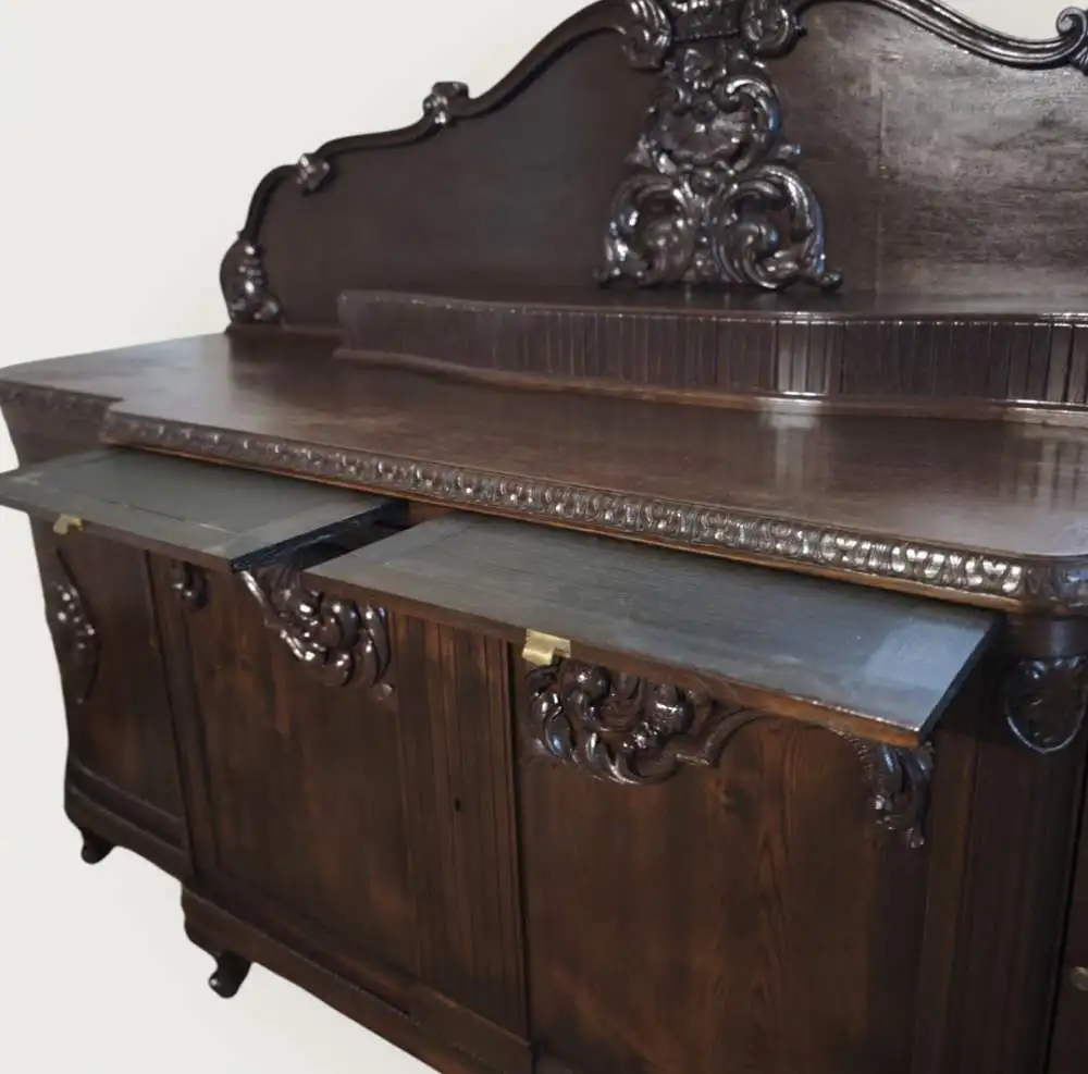 Prunkvolles antikes Buffet / Anrichte aus massivem Holz - handgefertigt & detailreich verziert 1