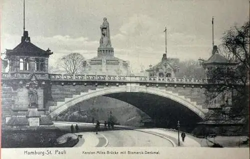 Ak Hamburg St. Pauli, Kersten-Miles-Brücke mit Bismarck-Denkmal