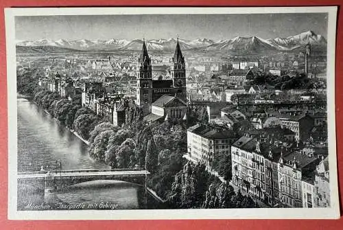 Ak München Isarpartie mit Gebirge