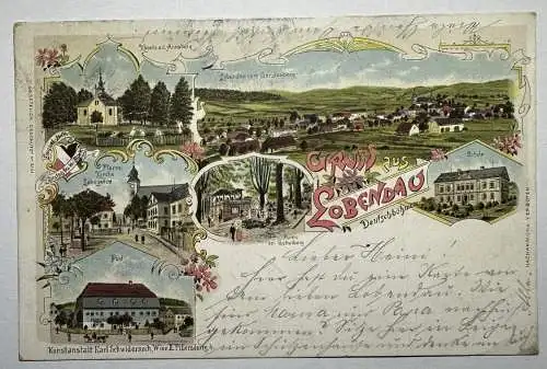Litho, Gruss aus Lobendau Deutschböhmen, Böhmen, Sudeten