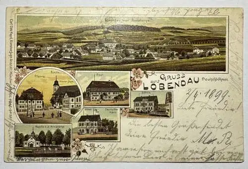 Litho, Gruss aus Lobendau Deutschböhmen, Böhmen, Sudeten