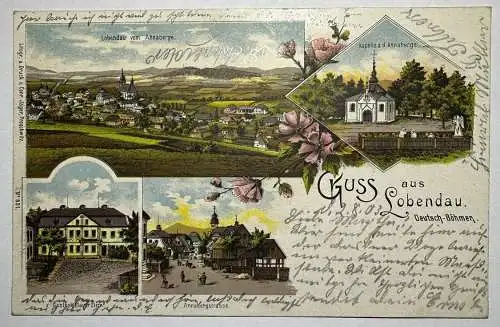 Litho, Gruss aus Lobendau Deutschböhmen, Böhmen, Sudeten