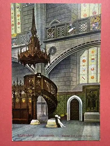 Ak Wittenberg, Schlosskirche, Kanzel und Luthers Grab 