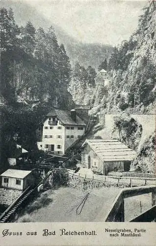 Ak Gruss aus Bad Reichenhall, Nesselgraben, Partie nach Mauthäusl