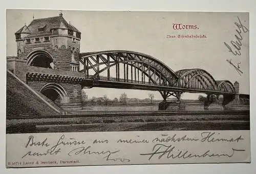 Ak Worms, Neue Eisenbahnbrücke 