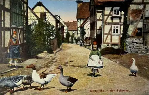 Ak Dorfstraße in der Schwalm, Hessische Trachten 