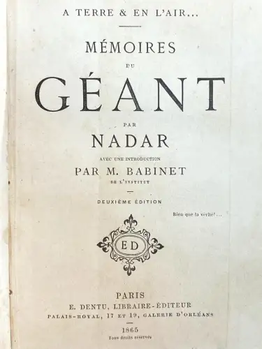 Nadar "Mémoires du Géant" 1865