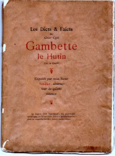 NADAR Livre satirique  "Gambette le Hutin" signé et numéroté "n.c."  c. 1882