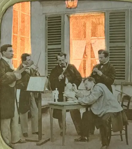 Carte stéréoscopique "Le sculpteur" french tissues c.1870 Tirage Albuminé