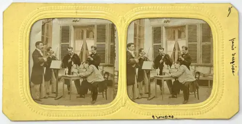 Carte stéréoscopique "Le sculpteur" french tissues c.1870 Tirage Albuminé