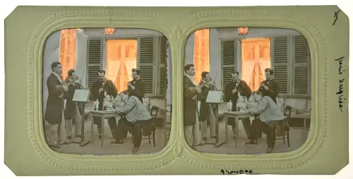 Carte stéréoscopique "Le sculpteur" french tissues c.1870 Tirage Albuminé