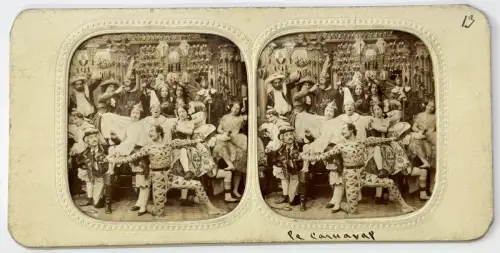 Carte stéréoscopique "Le Carnaval" french tissue c.1870 Tirage albuminé