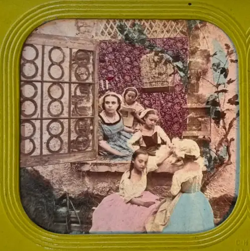 Carte stéréoscopique "La Fenêtre" french tissues c.1870 Tirage albuminé