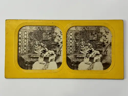 Carte stéréoscopique "La Fenêtre" french tissues c.1870 Tirage albuminé