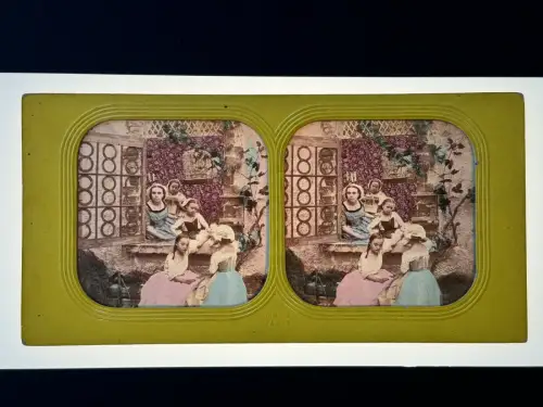 Carte stéréoscopique "La Fenêtre" french tissues c.1870 Tirage albuminé