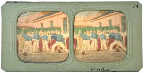 Carte stéréoscopique "Le Duel" french tissues c.1870 Tirage Albuminé