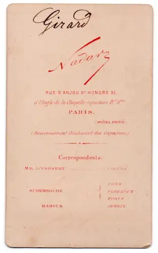 Portrait de l'actrice et soprano Juliette Simon-Girard par NADAR cira 1878