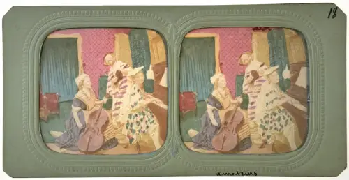 Carte stéréoscopique "les Musiciens" french tissue c.1870 Tirage albuminé