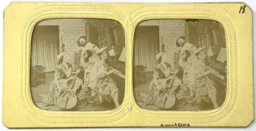 Carte stéréoscopique "les Musiciens" french tissue c.1870 Tirage albuminé